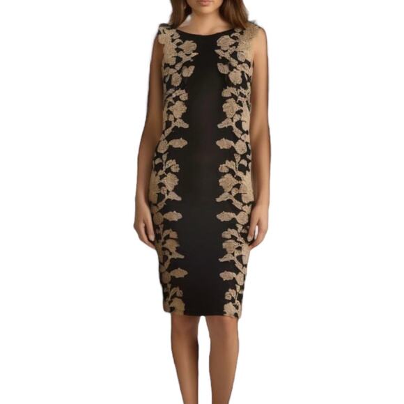Tadashi Shoji‎ Size 8 Embroidered Floral Sheath Dress Black Sophisticated Artsy - Picture 1 of 11